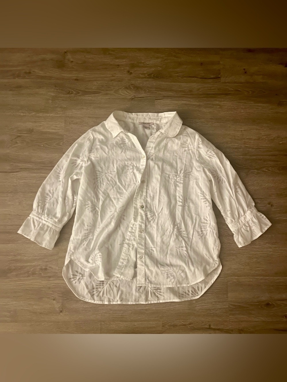 Allison Daley White Burnout Palm Leaf Button Down Shirt L